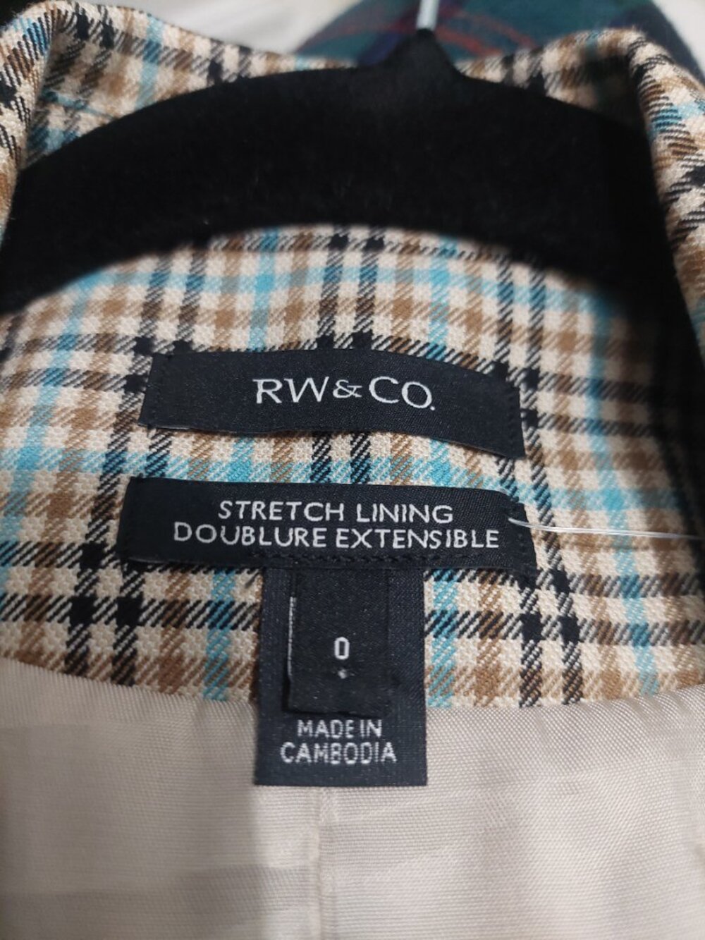 Plaid Tailored Longline Blazer - Size 0 (Tan, Turquoise Blue, Black - Picture 4 of 9